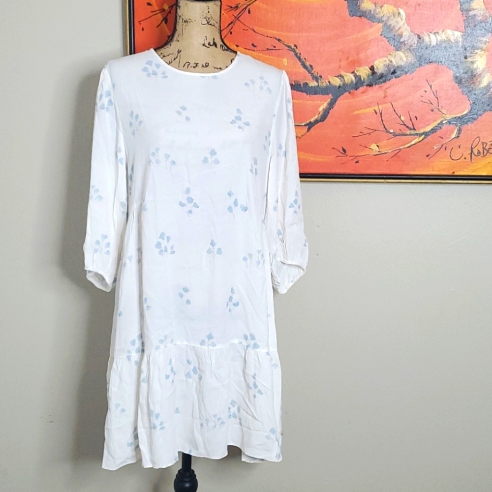 Wilfred White Blue Floral Tiered Dress